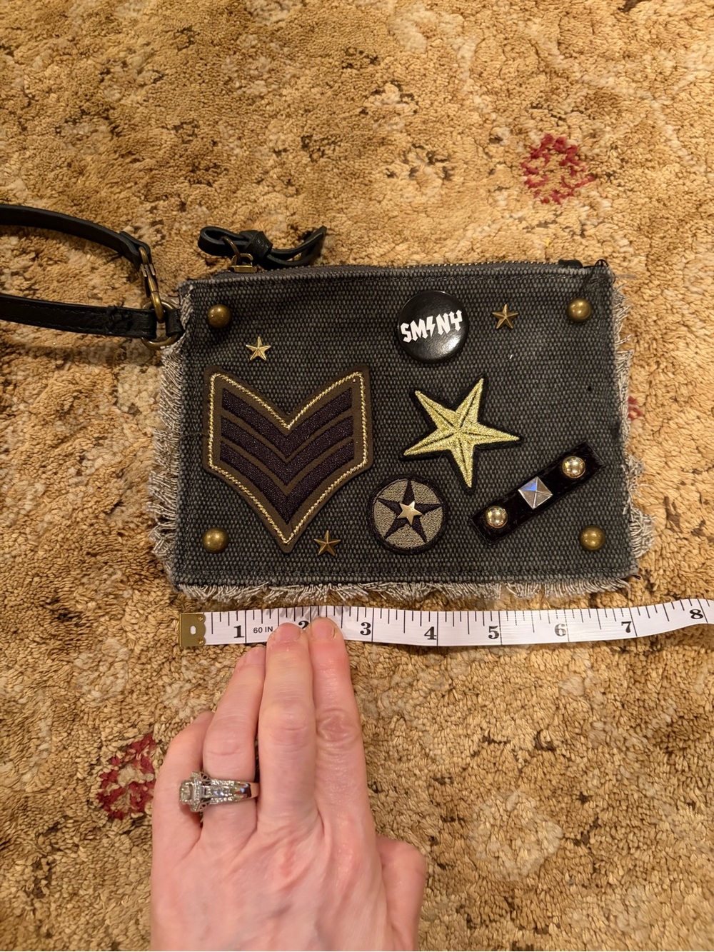 Like New Steve Madden military style patch Wristlet Pouch - Black